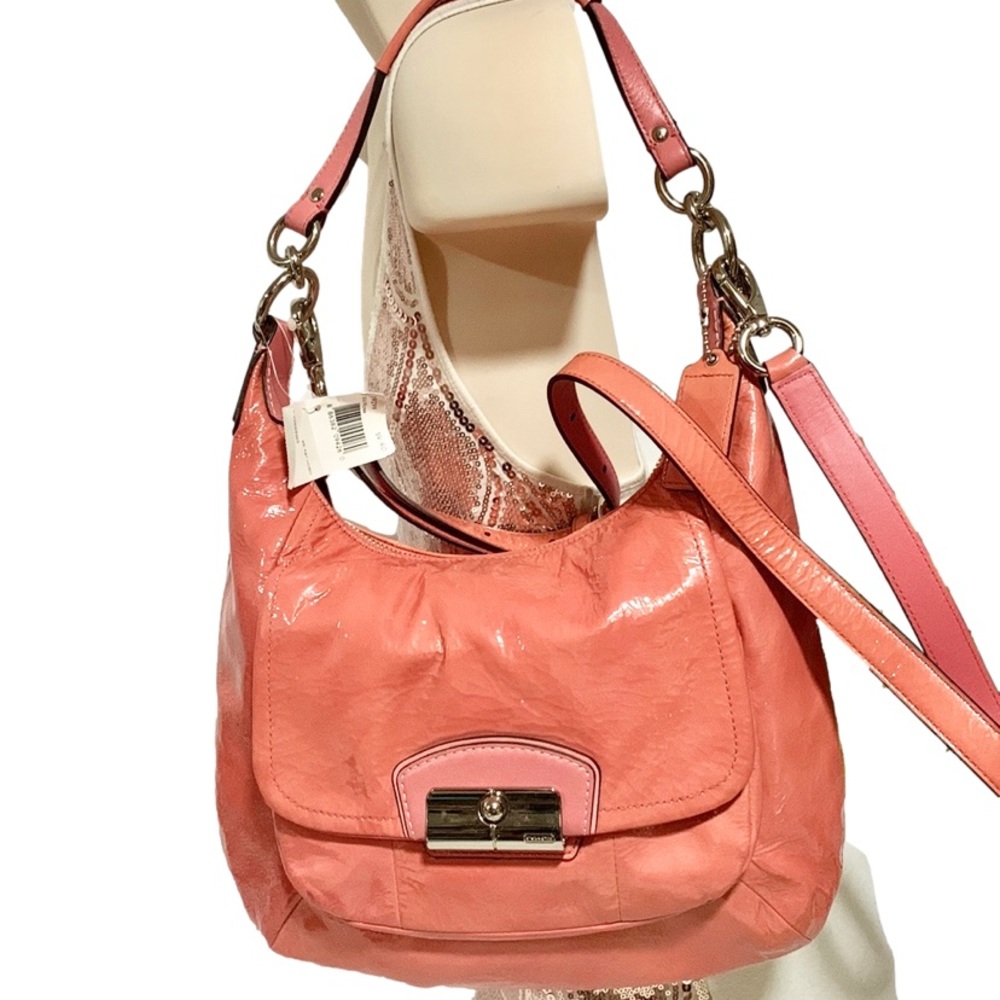 COACH 19299 KRISTIN PATENT LEATHER ROSE HOBO BAG MSRP $328